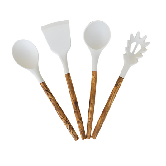 Olive Wood and Silicone 4pc utensil set